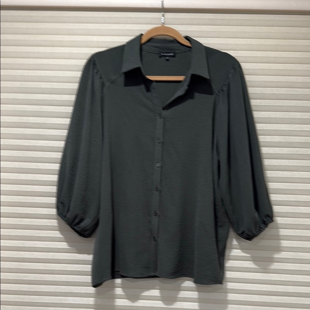 Pleione Forest Green Button Down Blouse